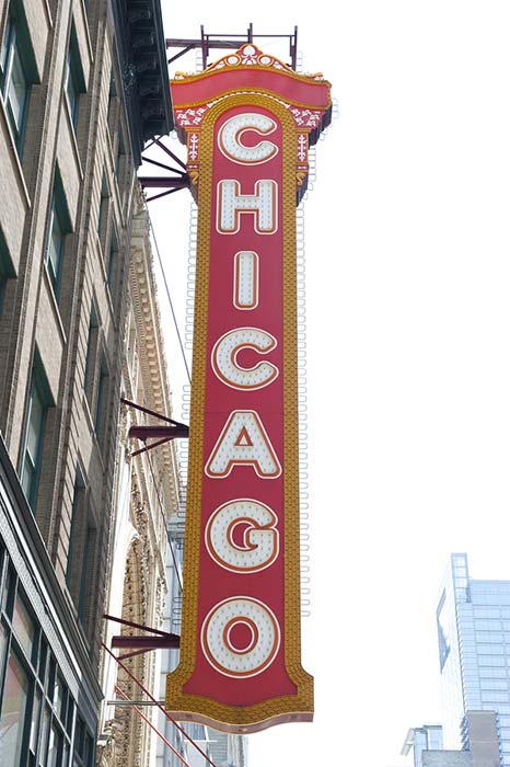 Red colored Chicago written sign board