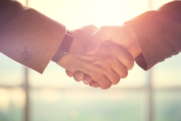 Two business man hand shaking in the office