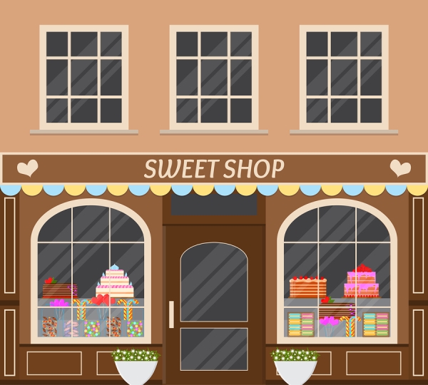 sketch of storefront of sweet shop