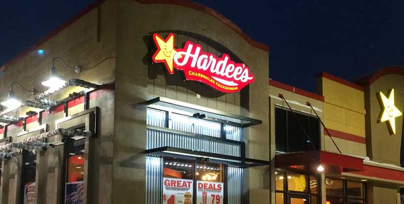 Hardees led logo on the building